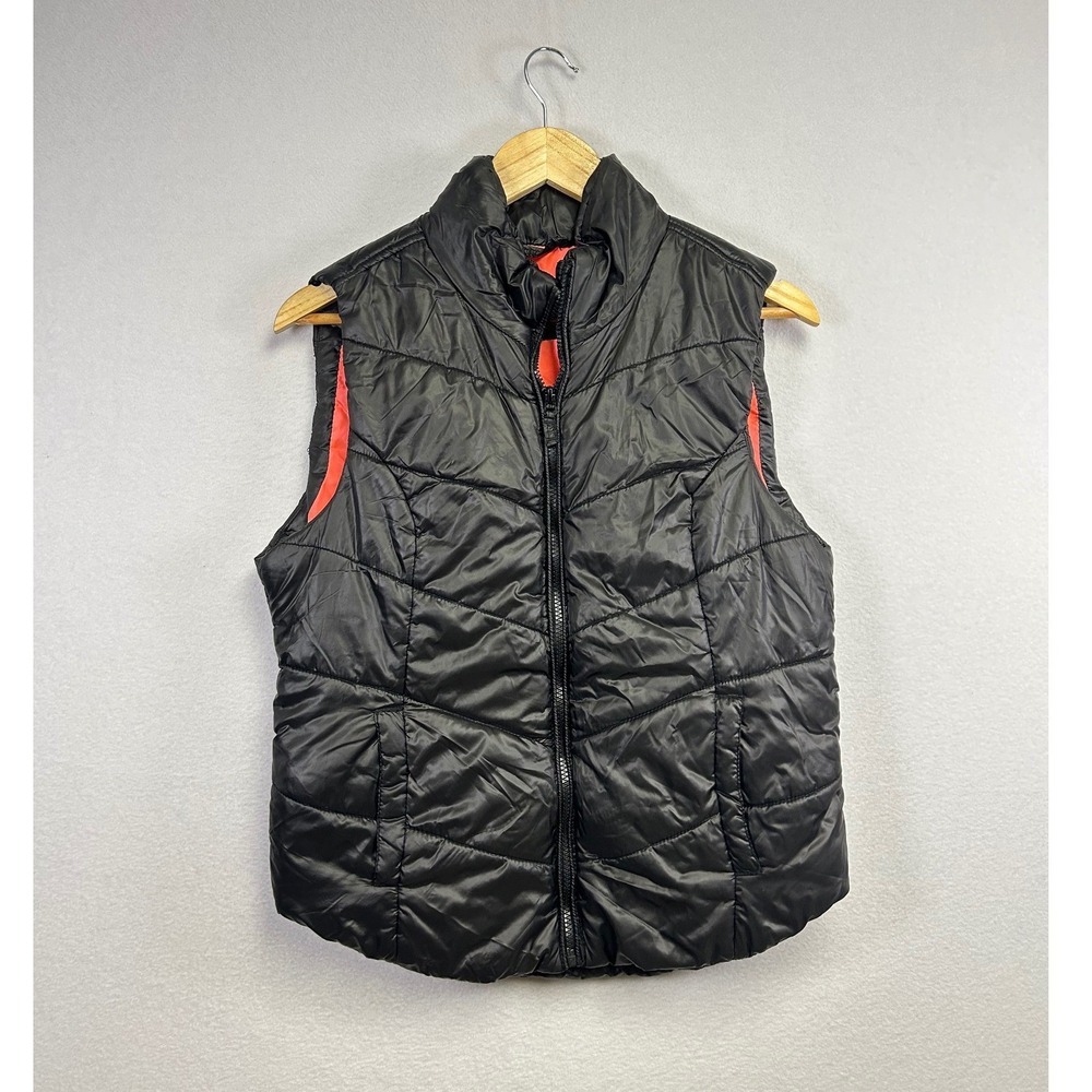 Aeropostale Black Puffer Vest Orange Lined Zip Front Quilted Size L